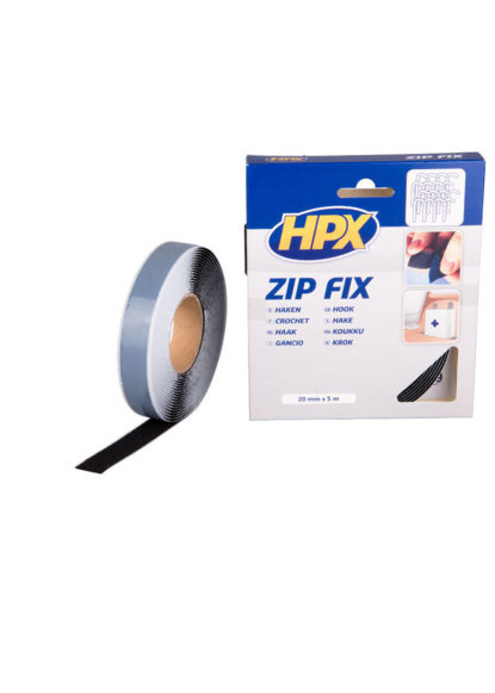 Zip fix klittenband (haak) -ZWART- 20mm x 5m.