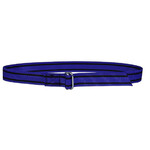 Riem nylon knelgesp 130cm, blauw / zwarte strepen