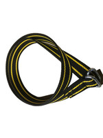 Riem nylon knelgesp 130cm, zwart / gele strepen