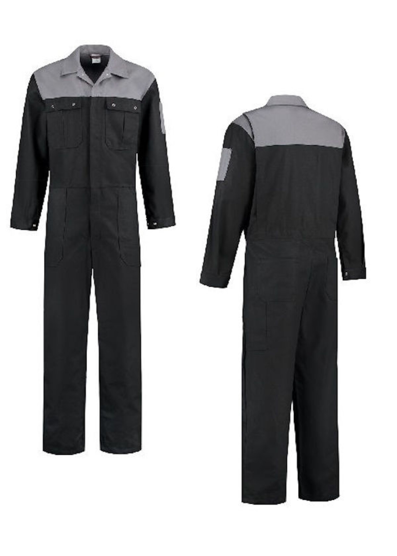 Overall katoen zwart/grijs  mt. 44 t/m 66.
