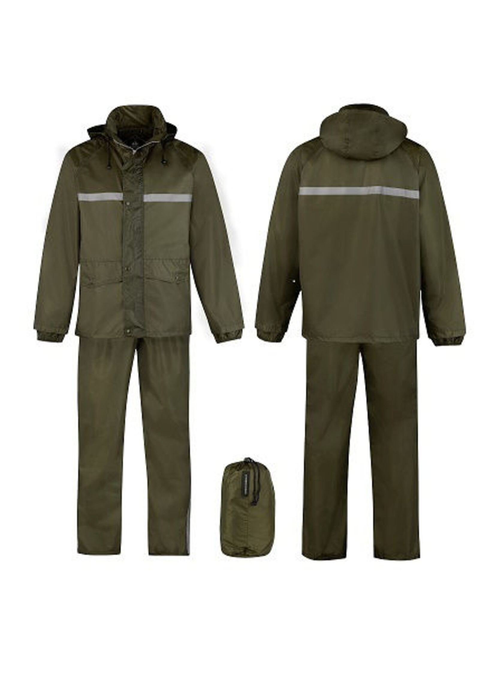 Storvik Regenpak met Reflectie streep S t/m 3XL.  Aqua blauw, Donker blauw, Olijf groen, Zwart.