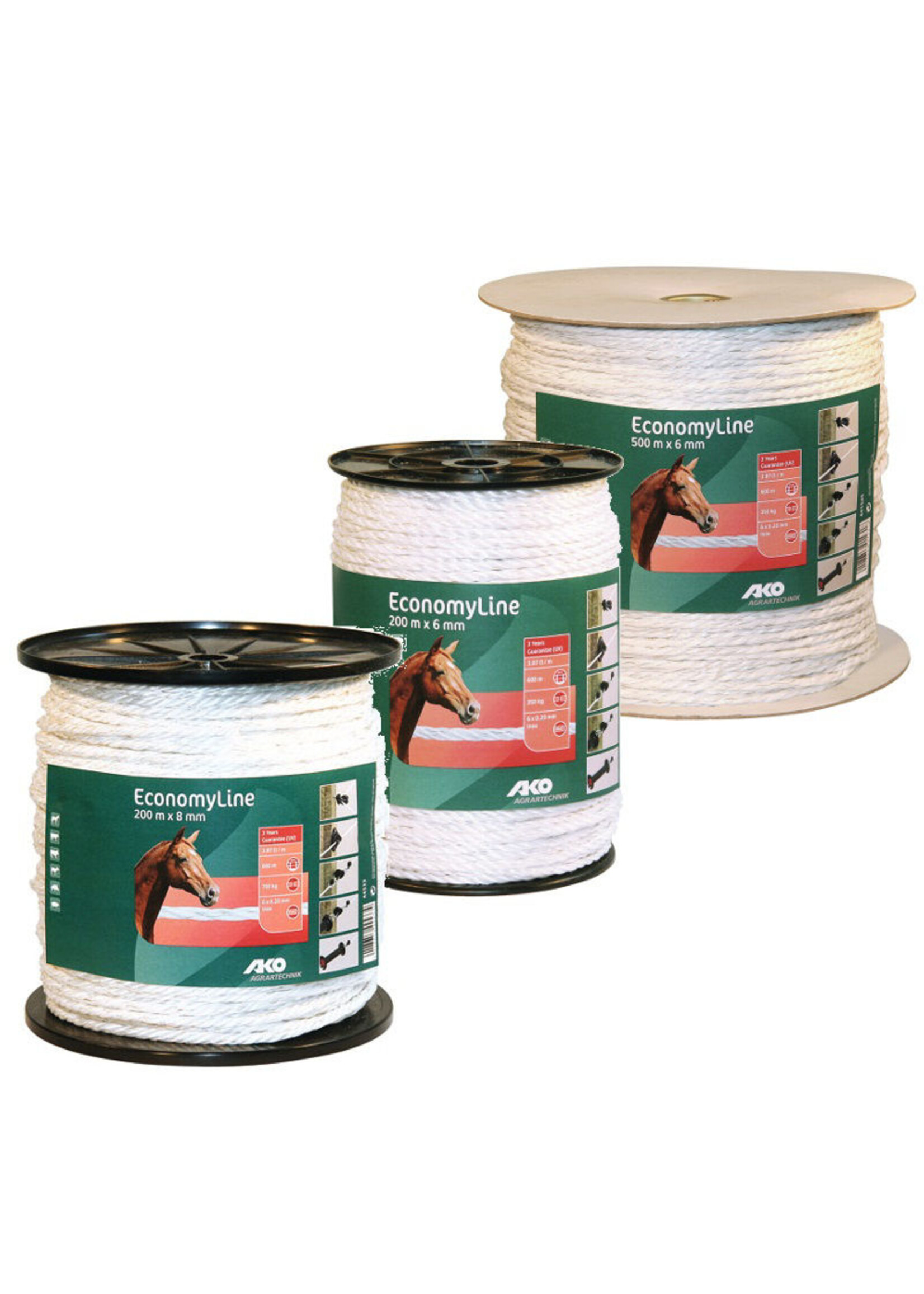 AKO Afrastering AKO EconomyLine schrikkoord wit, 6 & 8mm - 200 t/m 500 Mtr.