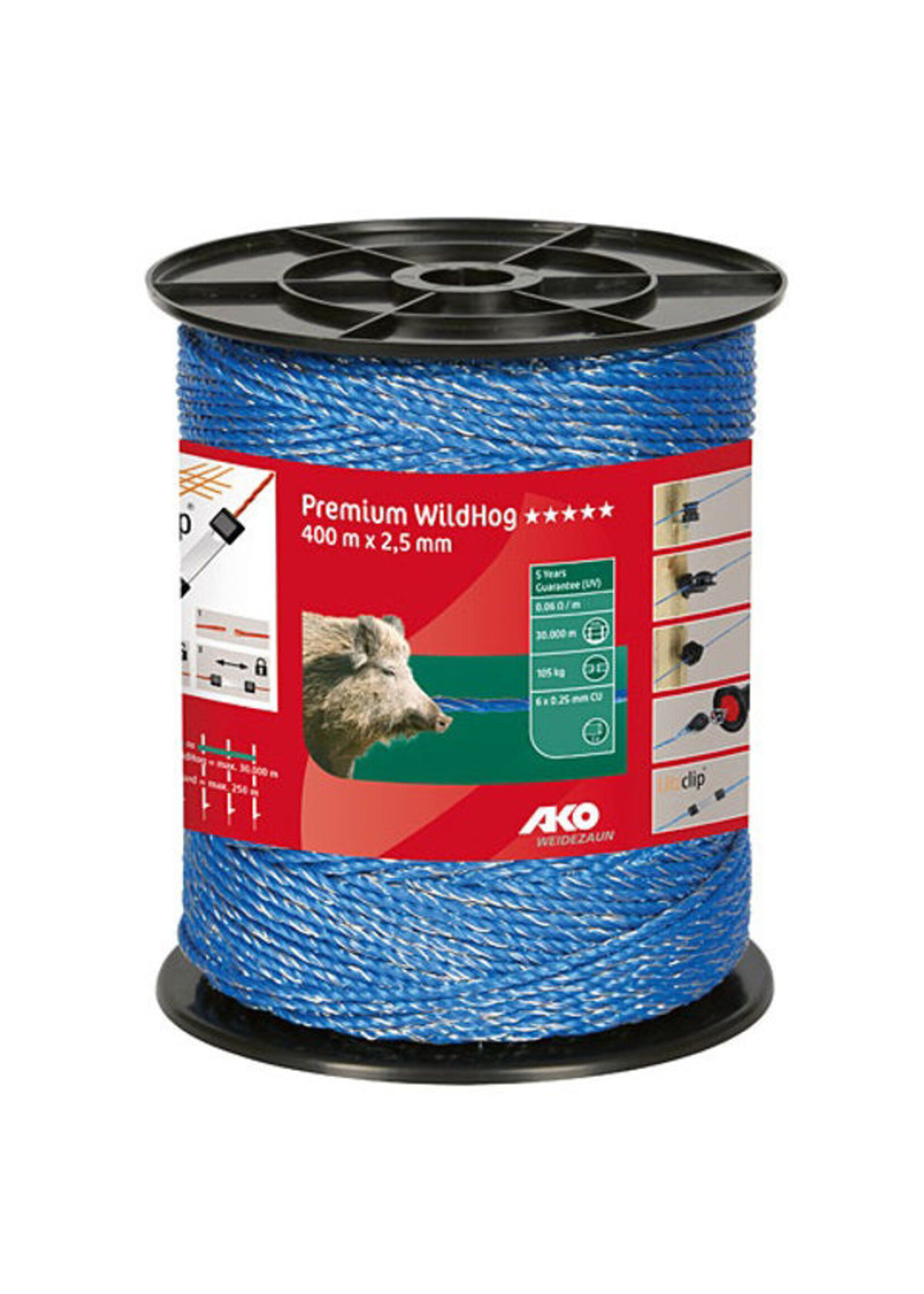 AKO Afrastering  AKO Premium WildHog schrikdraad blauw 6x 0.25, 400m