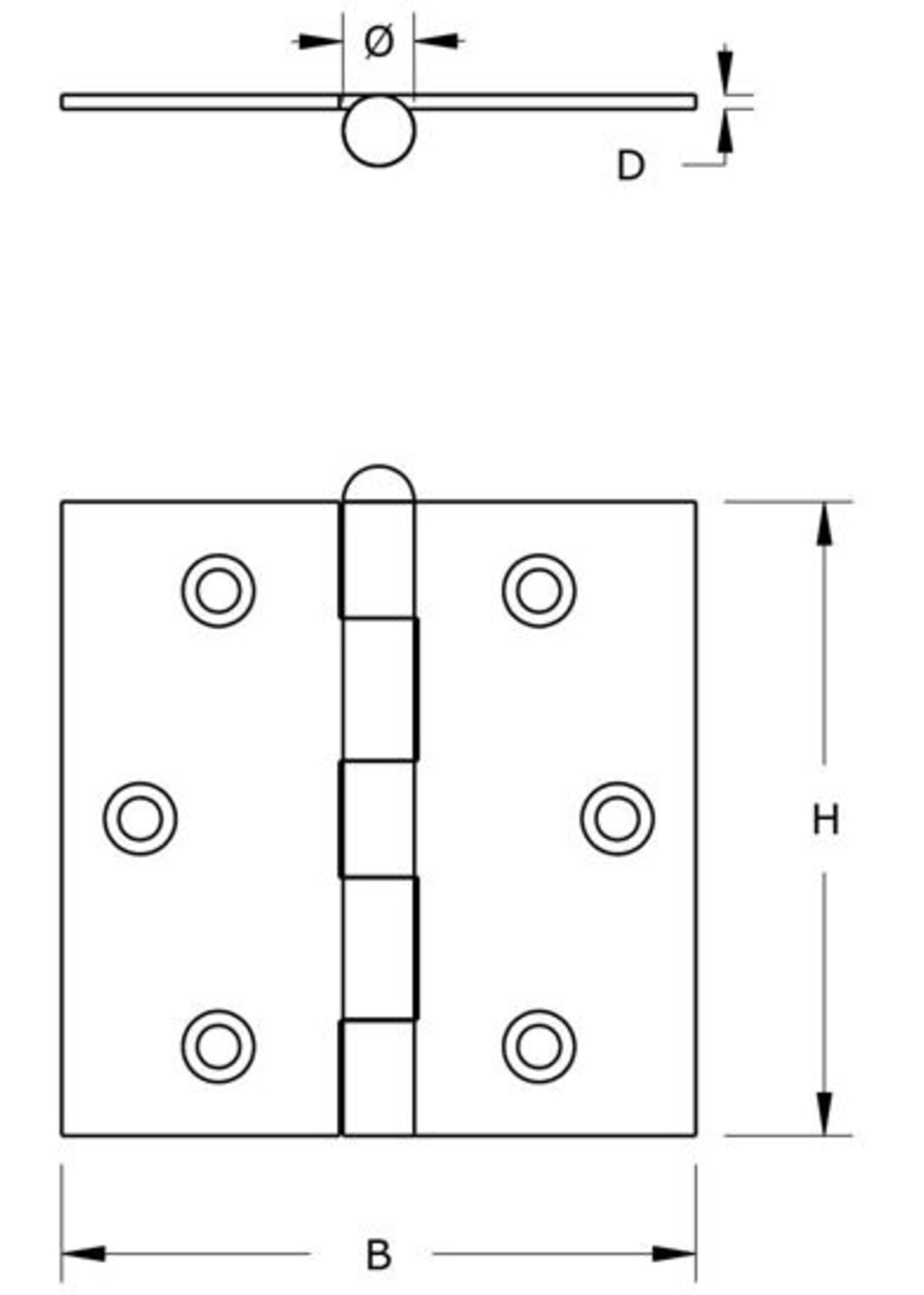 Waelbers Scharnieren verzinkt rechte hoeken, losse pen, staal