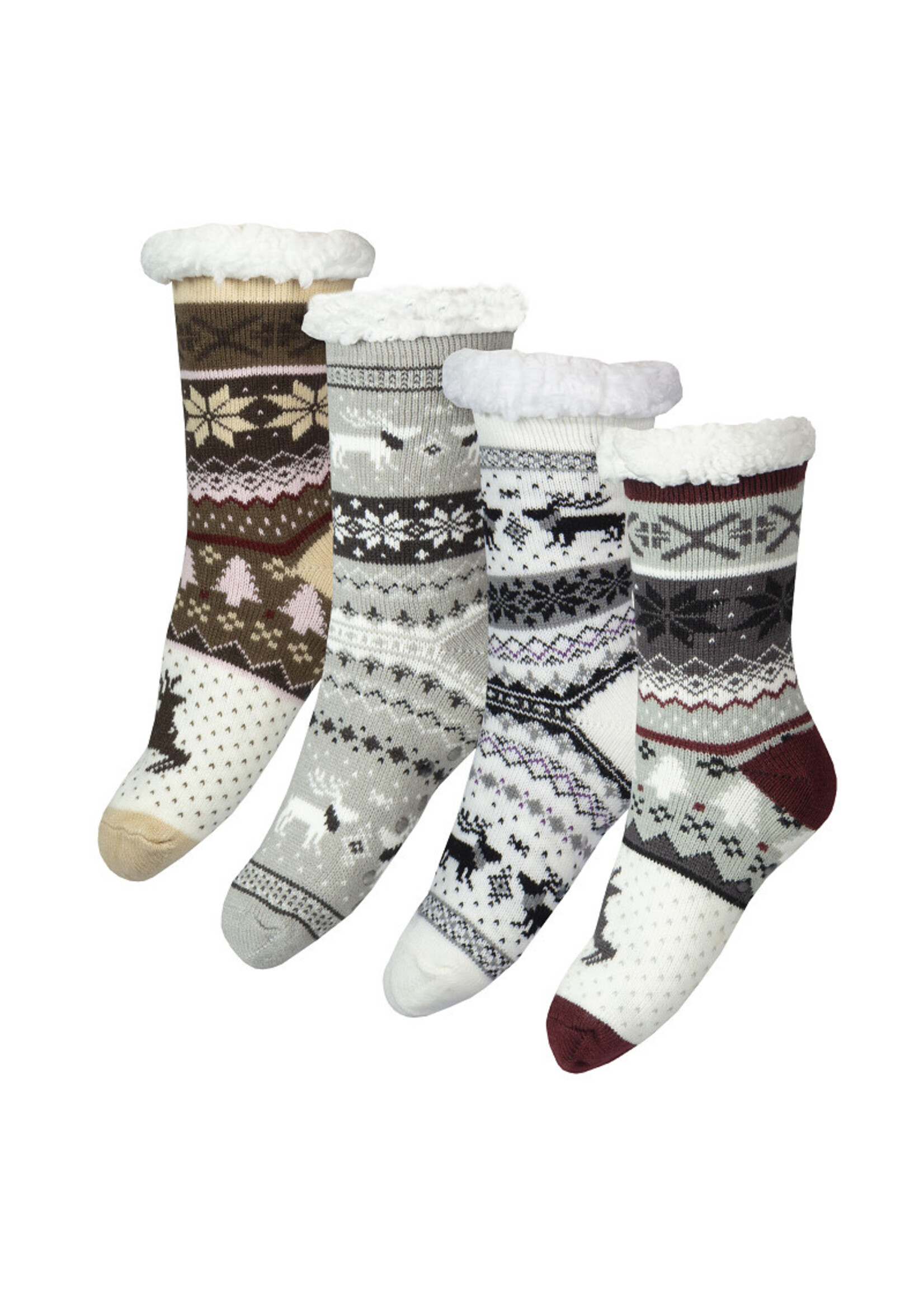 Horka Wintersokken met teddy voering en anti slip zool. one size, 4 paar.