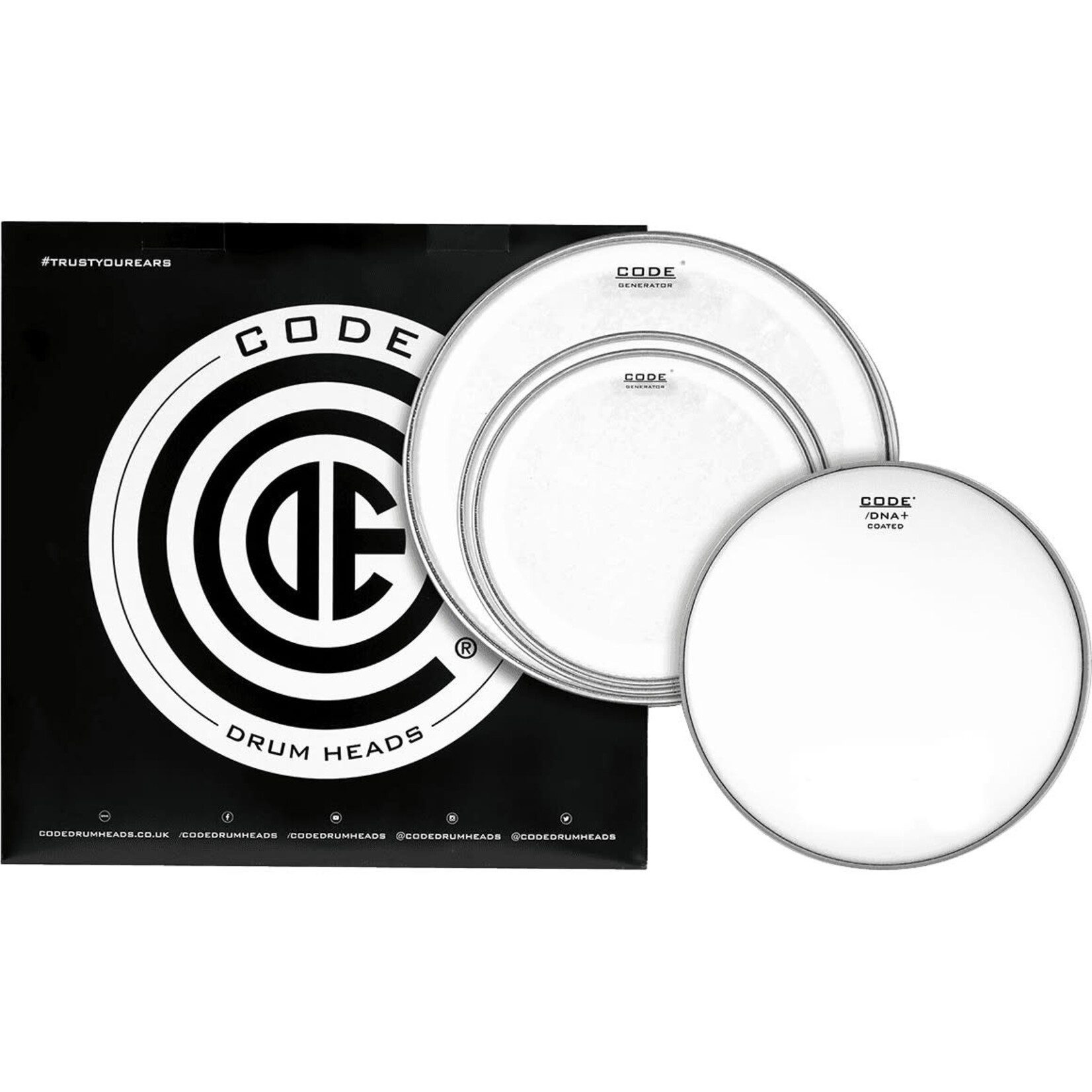 Code CODE DRUMHEADS 12“;, 13“;, 16“; clear + 14“; DNA coated, Generator Standard Pack