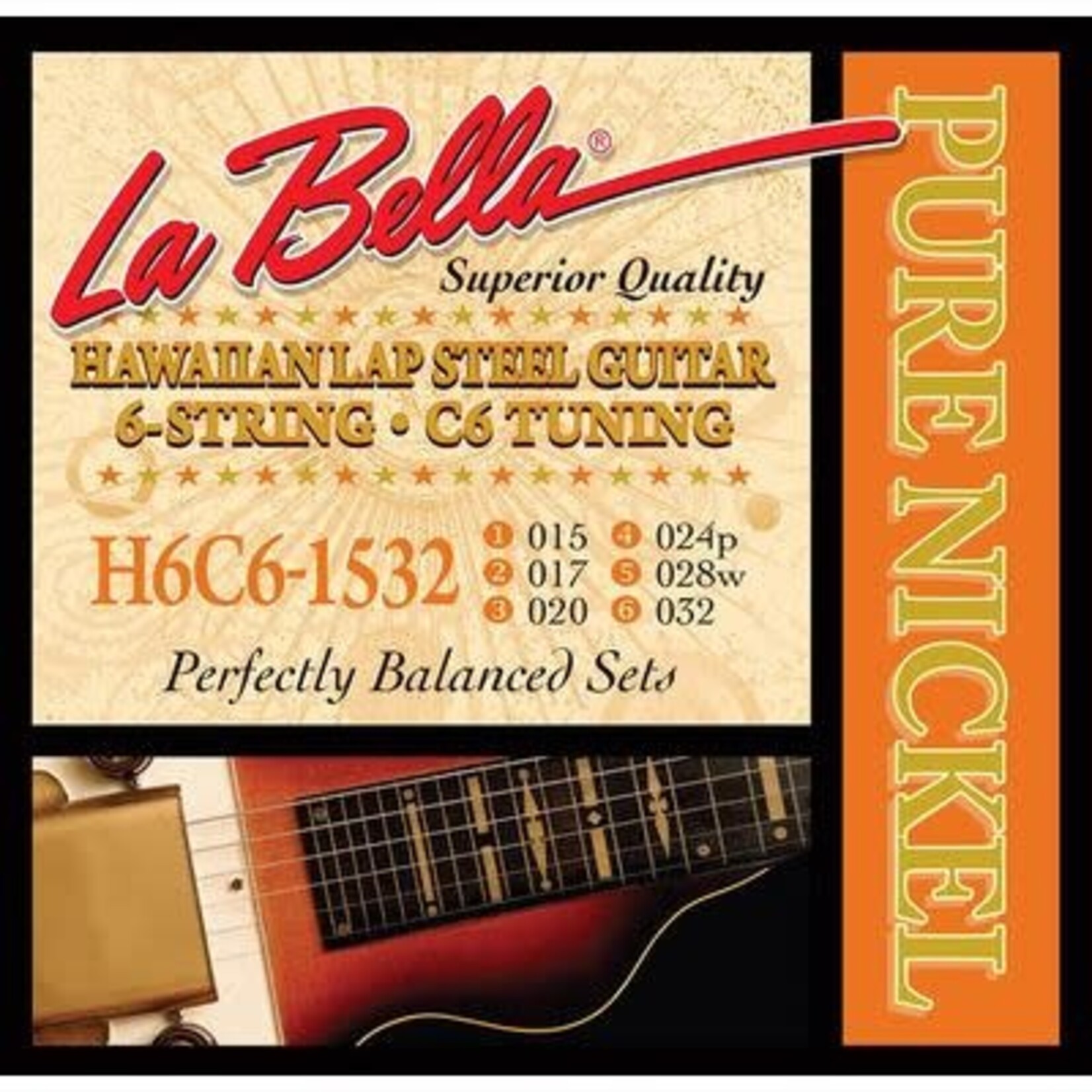 La Bella La Bella Lap Steel Guitar string set pure nickel, 6-string C6-tuning  15-32