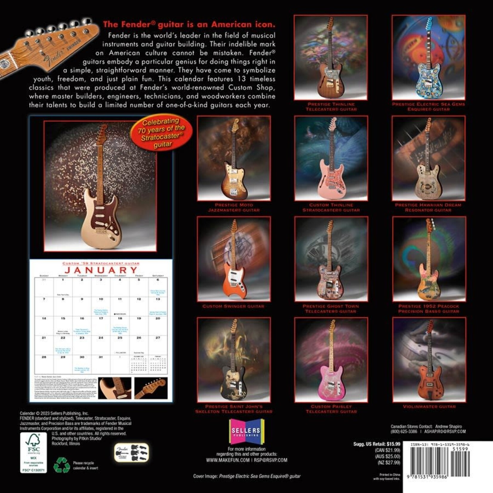 Fender Custom Shop Series 2024 Guitar Calendar, 13 timeless classics