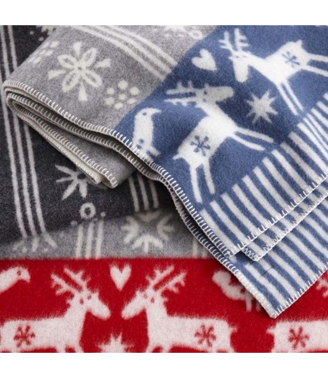 Plaid eco wol Lappland rood-grijs 180x130cm