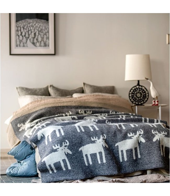 Blanket eco wool moose darkgrey-white Klippan 180x130cm