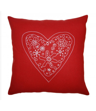 Klippan Cushion cover red felt - embroidered heart 45x45cm