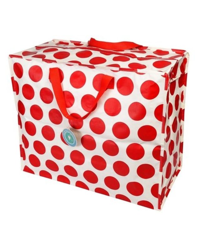 Big storage bag recycled plastic 55cm -Spot red on cream