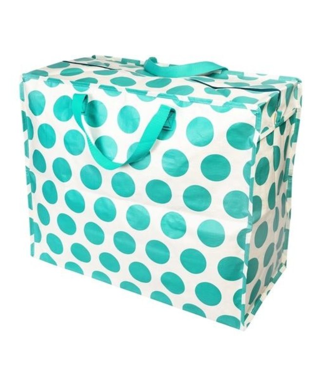 Big storage bag recycled plastic 55cm - turquoise on white.