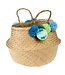 Rice basket with pompoms blue-green