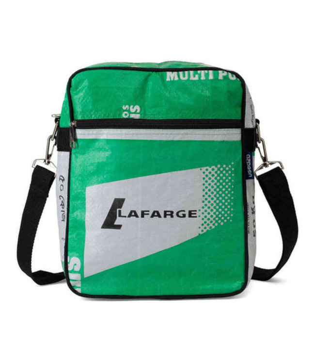 Messenger bag recycled cementbag green - white 26x33cm