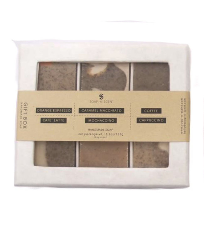 White giftbox with 6 guestsoaps - Coffee Time