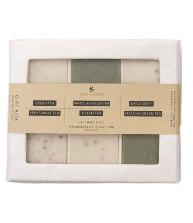 White giftbox with 6 guestsoaps Mix Tea Time