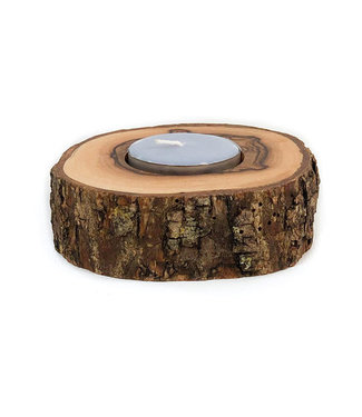 FairForward Tealight holder olivewood with bark D 8cm