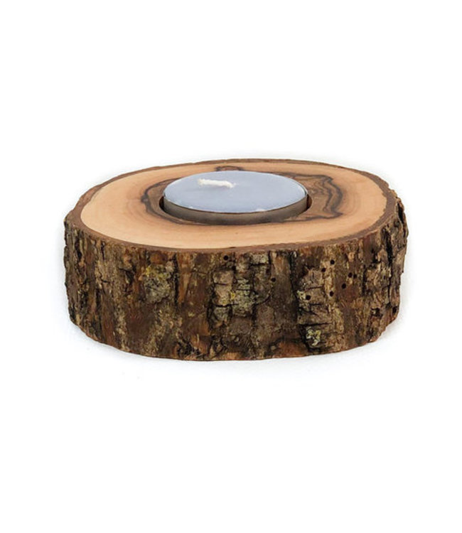 Tealight holder olivewood with bark D 8cm