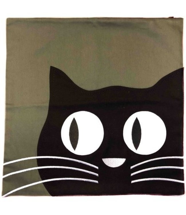 Pillow cover with cat in grey-green 40x40cm