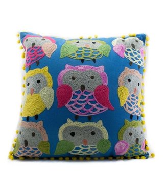 Only Natural Cushion blue with embroidered owls cotton 45x45cm