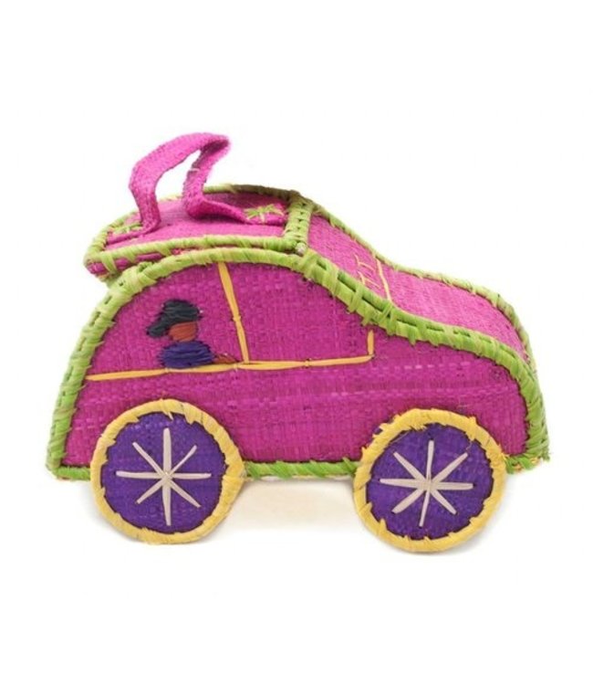 Straw basket car fuchsia-green L25xH15