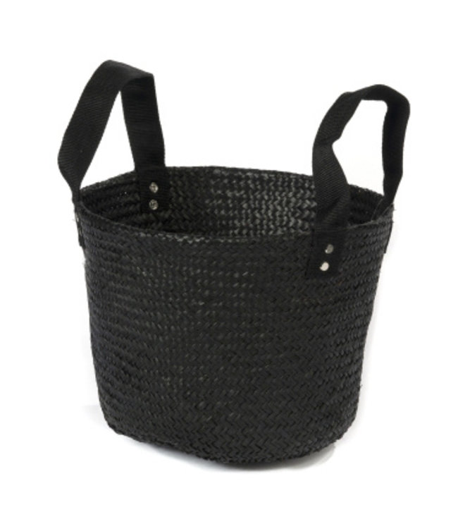 Black bag or basket of seagrass with handles H25xD33cm