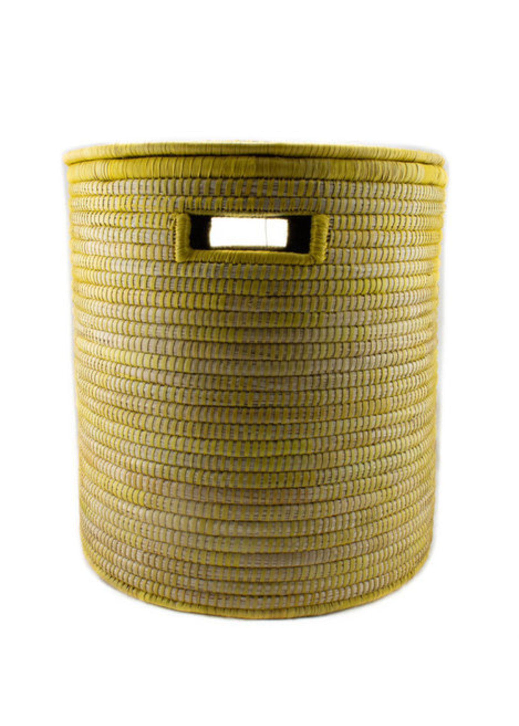 People of the sun Palmleave basket with lid yellow - H38xD35cm small