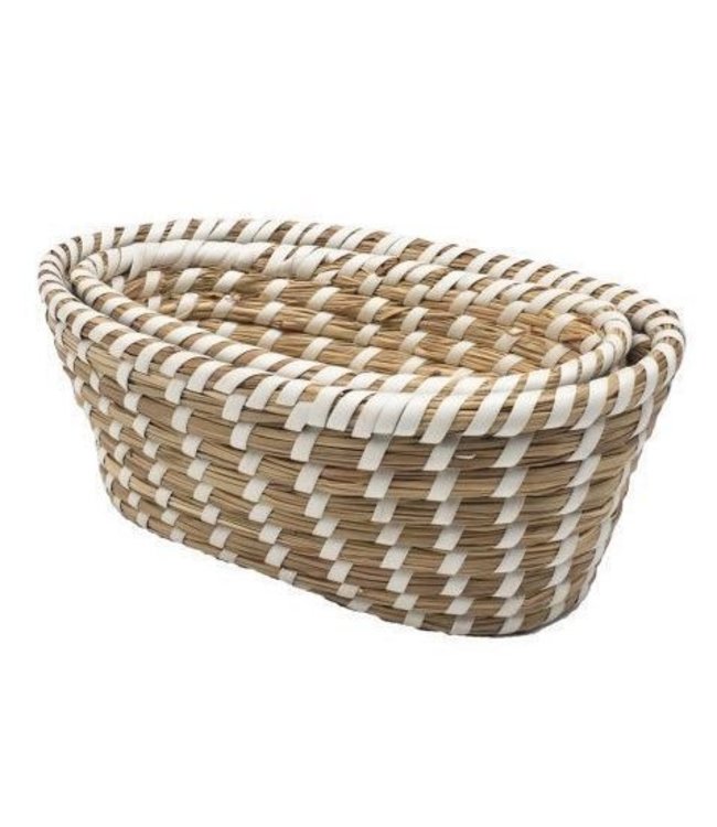 Set of 2 palmleave baskets oval white