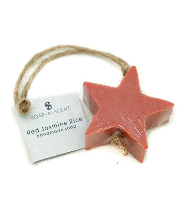 Natural soap on the rope - red Star with red Jasmine - 7 cm