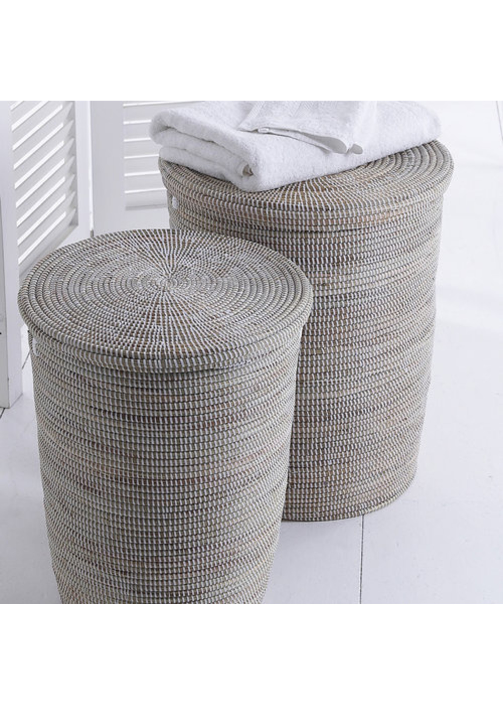 Teranga Basket with flat top white Medium - H32 / D 34cm