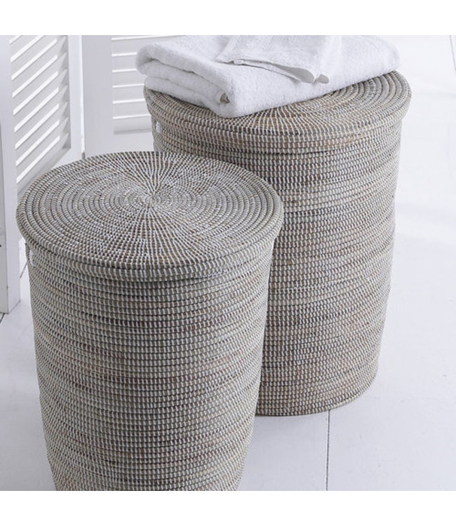 Basket with flat top white - H35 x D34 cm