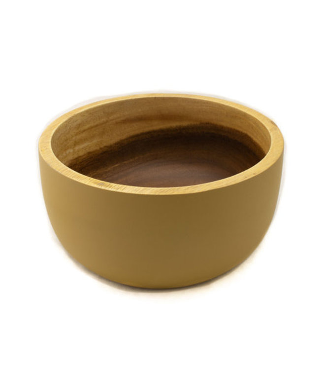 Houten schaaltje D16cm mat mosterdgeel