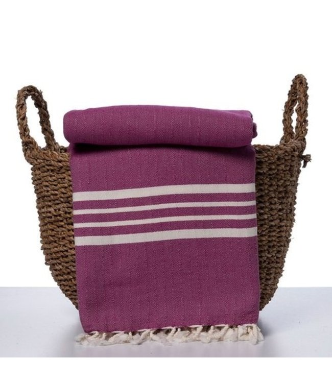 Hamamdoek/ plaid 220x140cm violet 2 x 4 strepen
