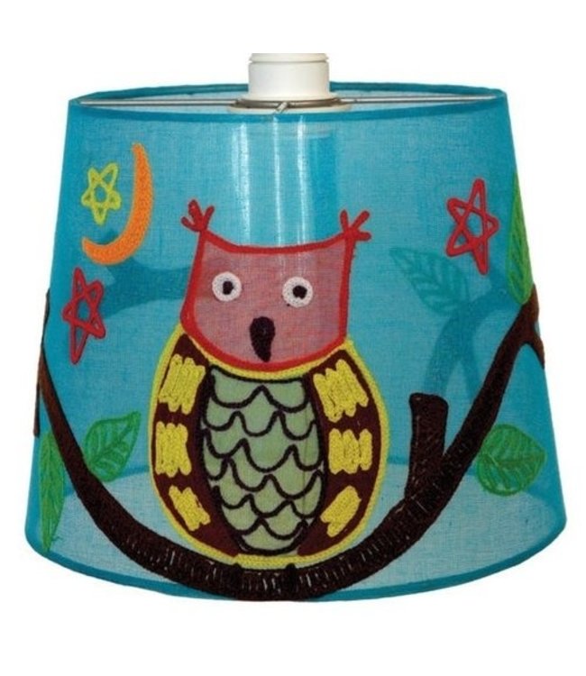 Lamp cover aqua with owl, moon and stars