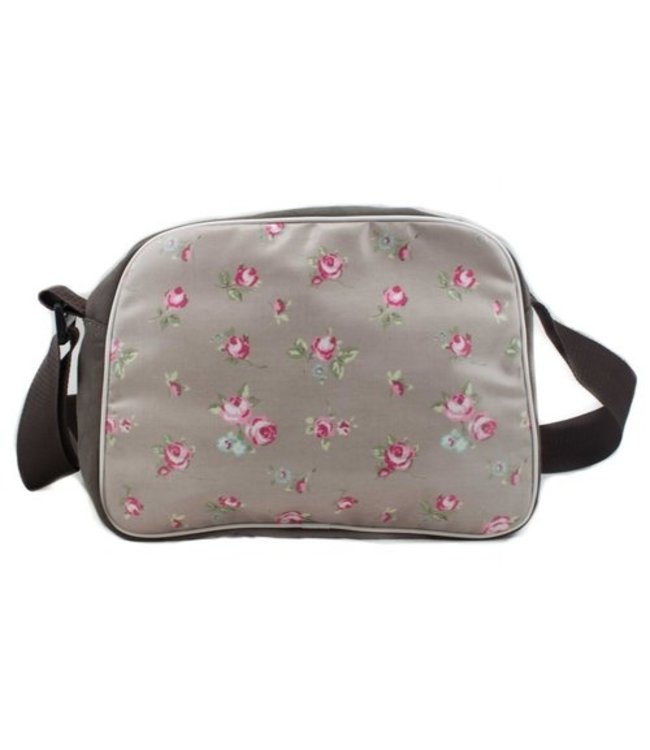 Shoulderbag suede and oilcloth Roses - beige