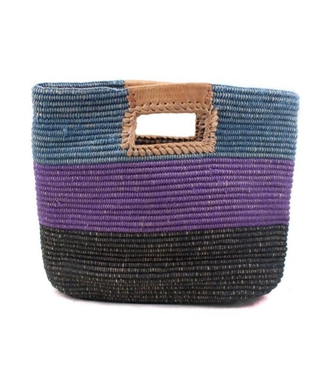 Jute bag blue purple with leather