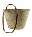 Straw bag with short and long leather handles