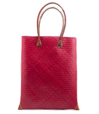 Gone Arty Palmbald shopper met leren handvaten rood