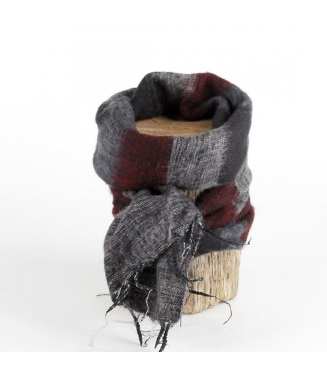 Sjaal 140x30 cm wol-look bordeaux-zwart strepen