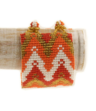 Bracelet small beads red-orange-white-gold