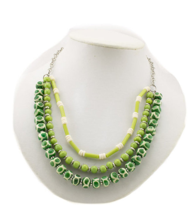 Necklace green-lime-white beads