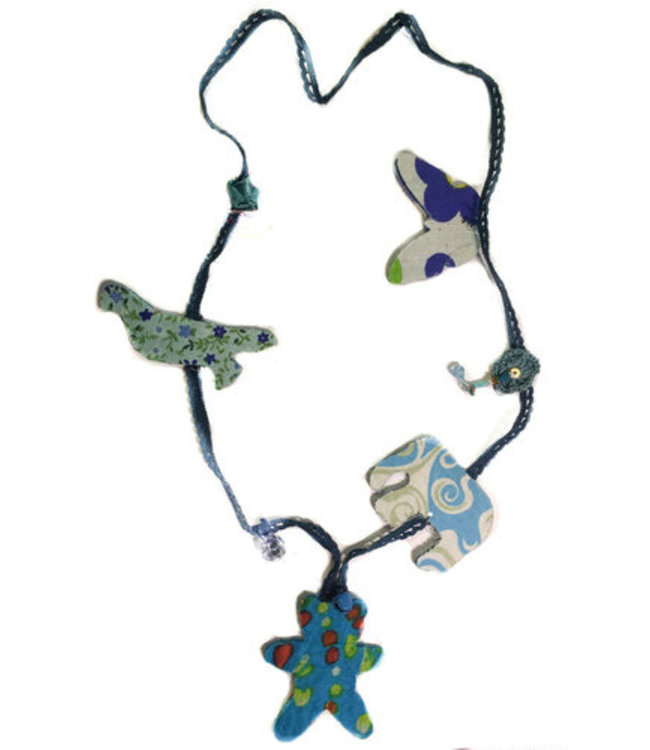 Girl cotton necklace - blue animals