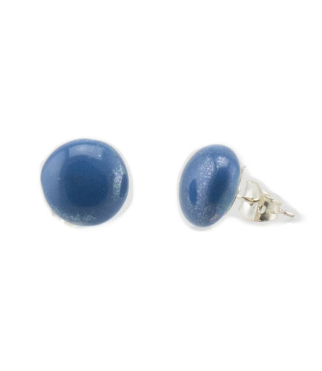 Ear studs round blue ceramic