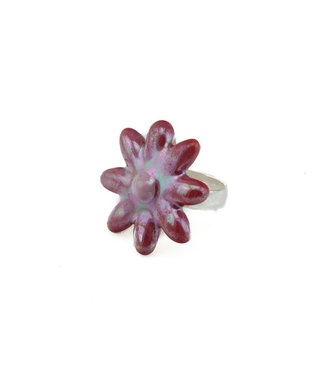 Kazuri Ring ceramic flower red