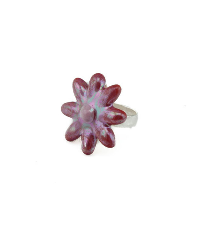Verstelbare ring Kazuri bloem rood