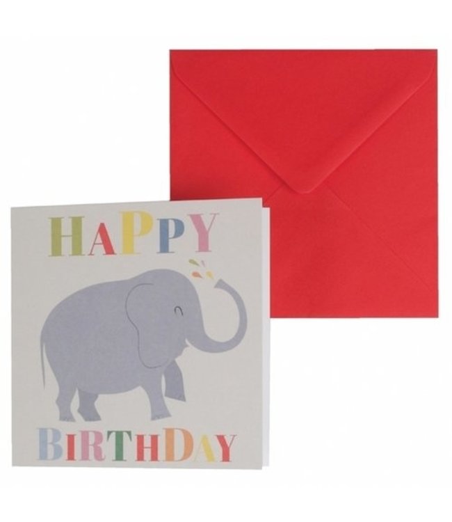 Wenskaart Happy Birtday Olifant 12x12 cm met envelop