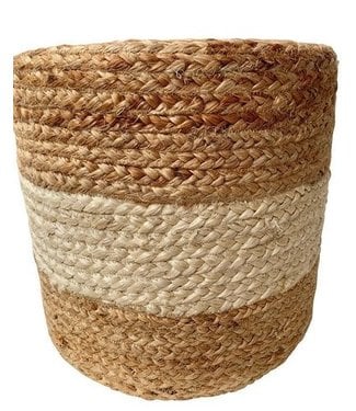 Rocaflor Rechte poef ronde zitting jute naturel-crème H35 x D40 cm