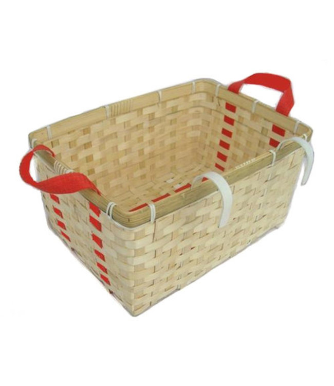 Fietsmandje bamboe met rode hengsels 35x29x17cm