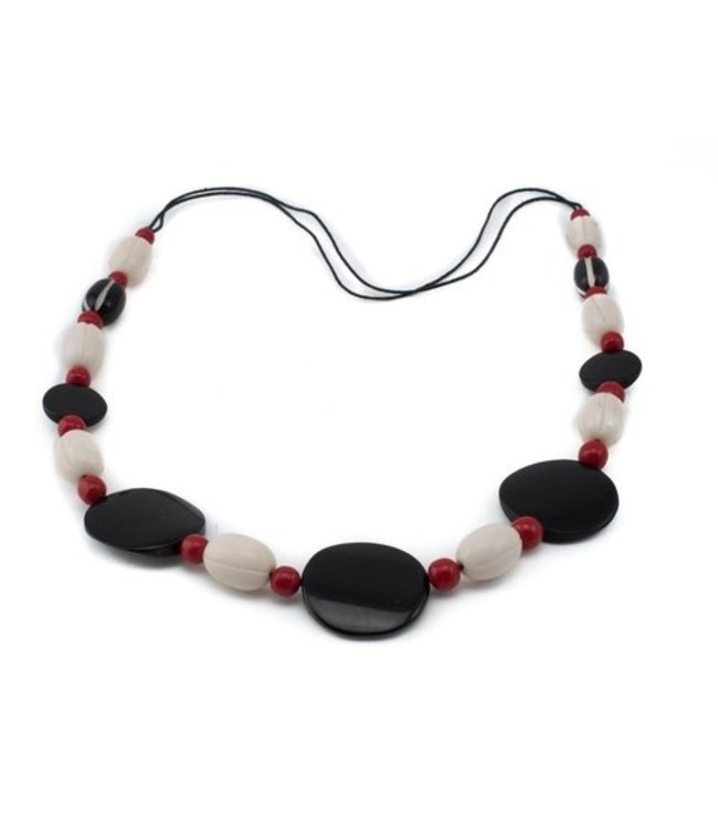 Necklace black-white-red dics resin